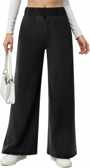 Jeans for Women Stretch High Waisted Wide Leg Jeans Baggy Straight Leg Tummy Control Pull On Denim Pants with Pockets