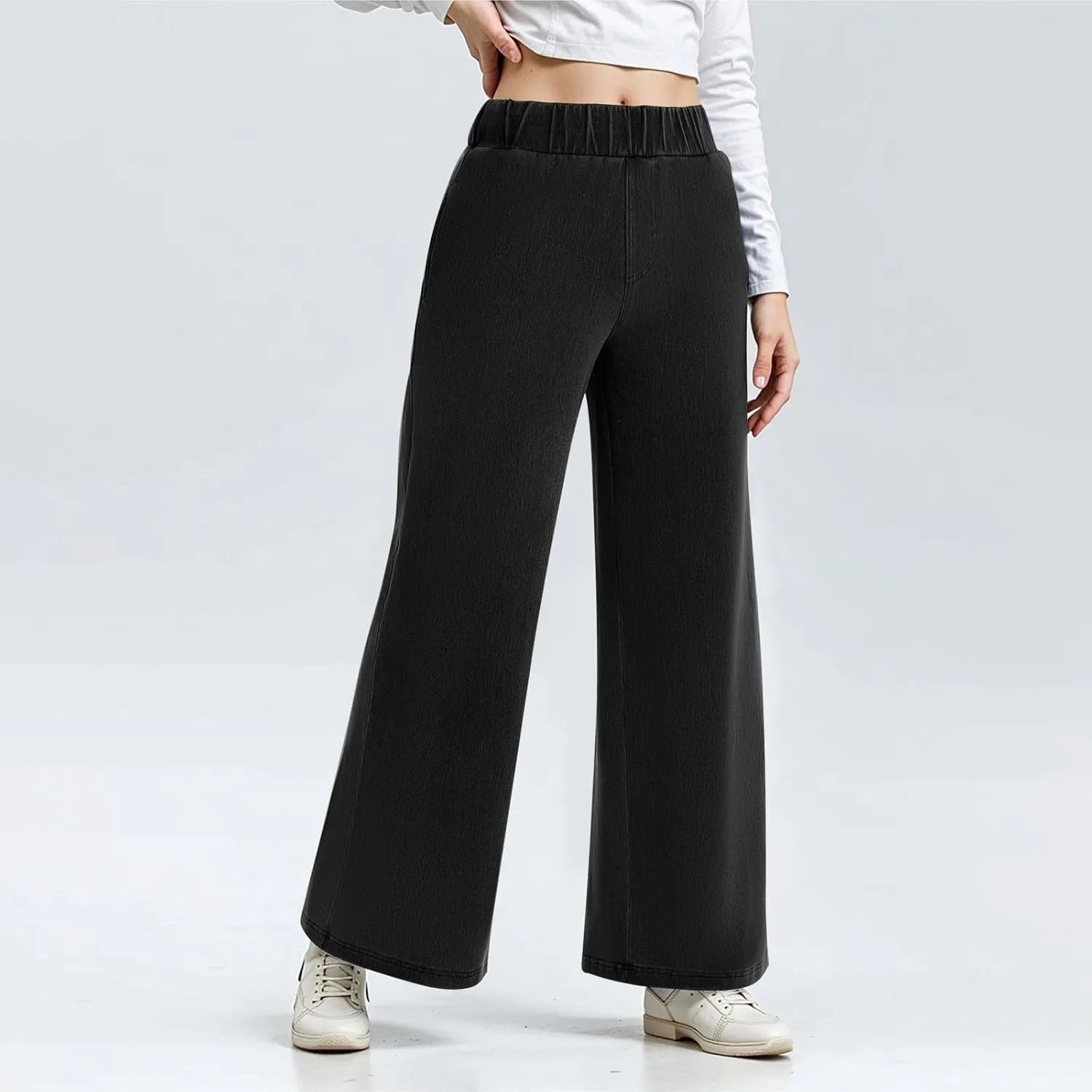 Jeans for Women Stretch High Waisted Wide Leg Jeans Baggy Straight Leg Tummy Control Pull On Denim Pants with Pockets