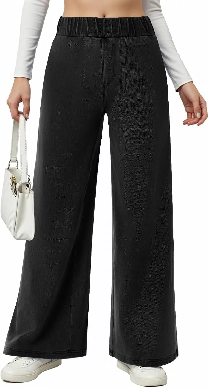 Jeans for Women Stretch High Waisted Wide Leg Jeans Baggy Straight Leg Tummy Control Pull On Denim Pants with Pockets