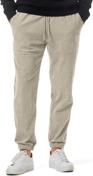 JMIERR Mens Casual Pants Waffle Textured Drawstring Stretch Elastic Waist Tapered Joggers with Pockets