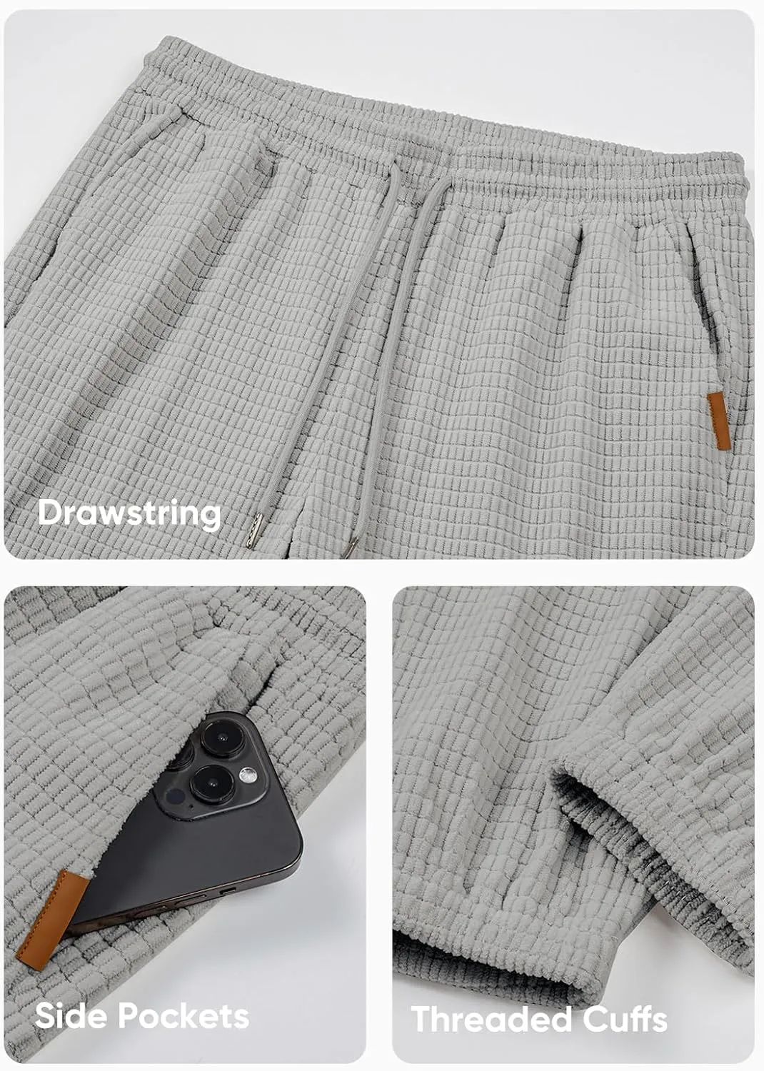 JMIERR Mens Casual Pants Waffle Textured Drawstring Stretch Elastic Waist Tapered Joggers with Pockets
