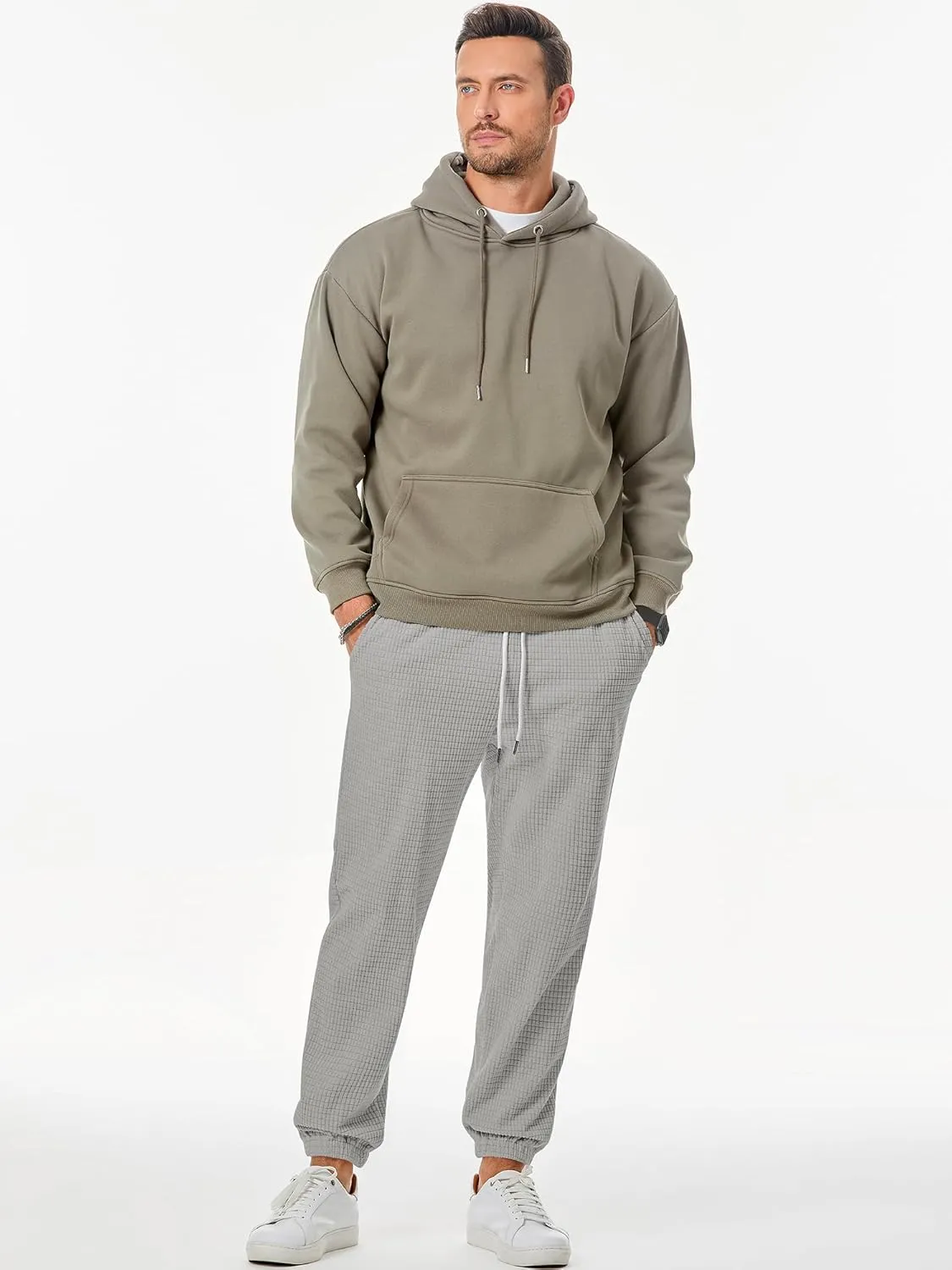 JMIERR Mens Casual Pants Waffle Textured Drawstring Stretch Elastic Waist Tapered Joggers with Pockets