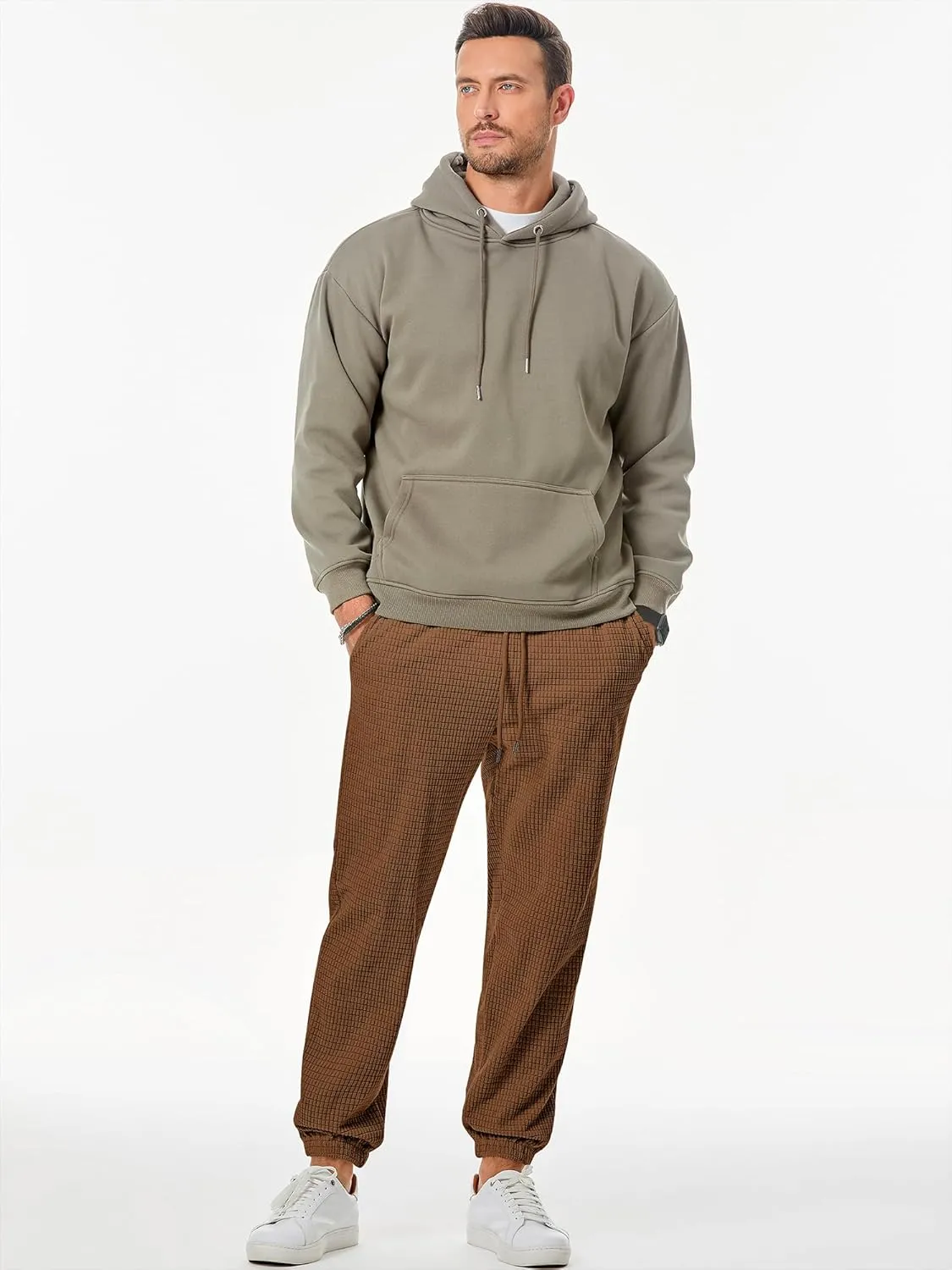 JMIERR Mens Casual Pants Waffle Textured Drawstring Stretch Elastic Waist Tapered Joggers with Pockets
