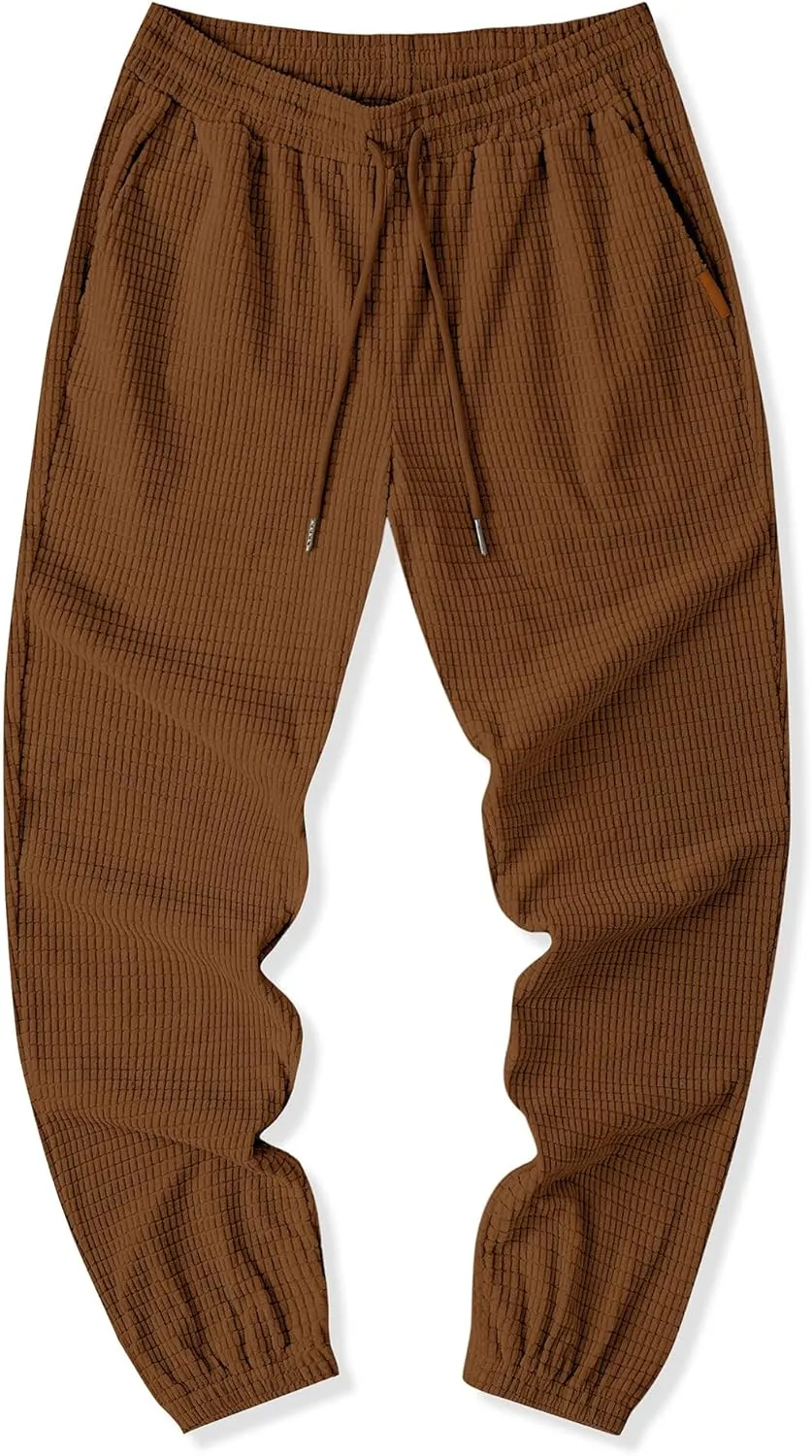 JMIERR Mens Casual Pants Waffle Textured Drawstring Stretch Elastic Waist Tapered Joggers with Pockets