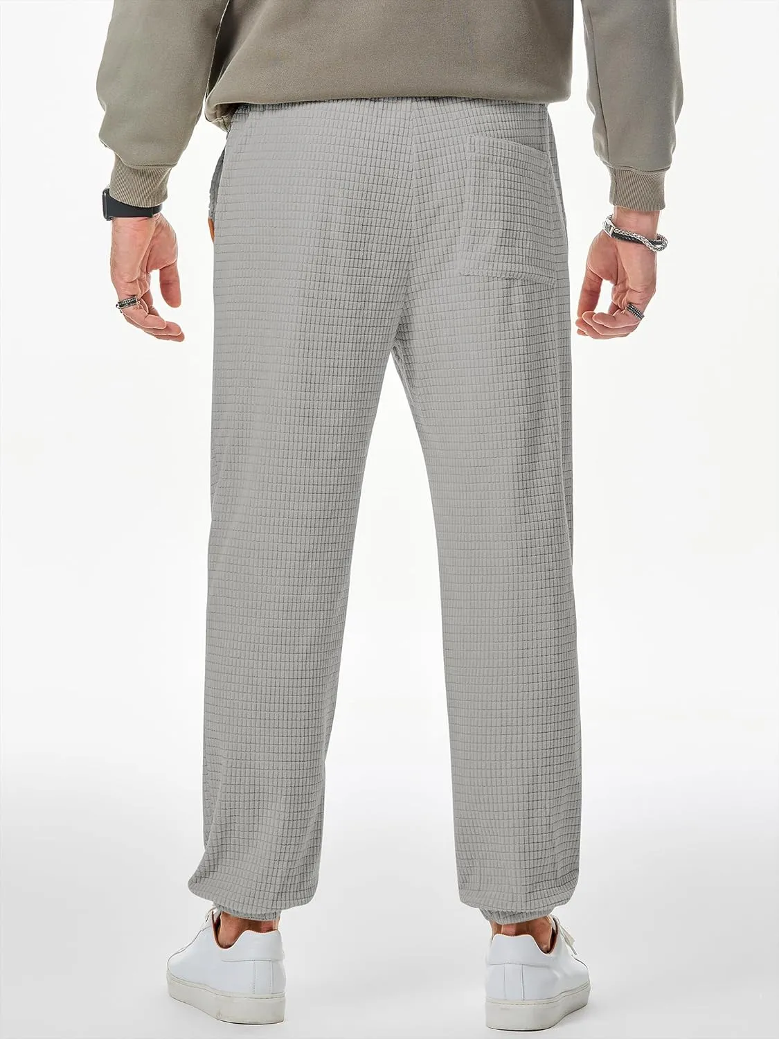 JMIERR Mens Casual Pants Waffle Textured Drawstring Stretch Elastic Waist Tapered Joggers with Pockets