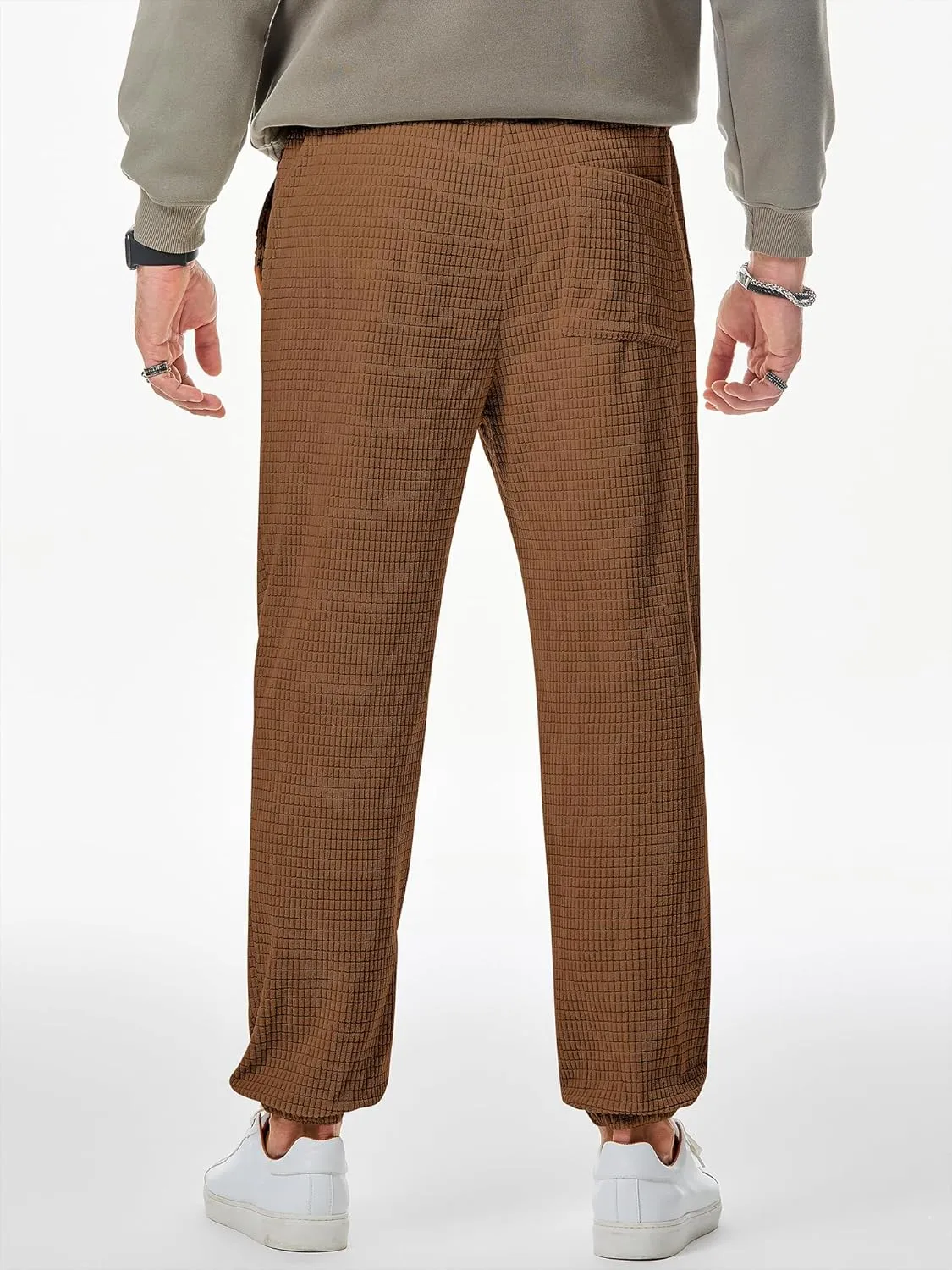 JMIERR Mens Casual Pants Waffle Textured Drawstring Stretch Elastic Waist Tapered Joggers with Pockets