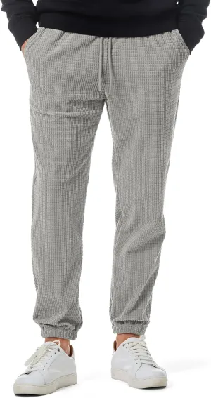 JMIERR Mens Casual Pants Waffle Textured Drawstring Stretch Elastic Waist Tapered Joggers with Pockets