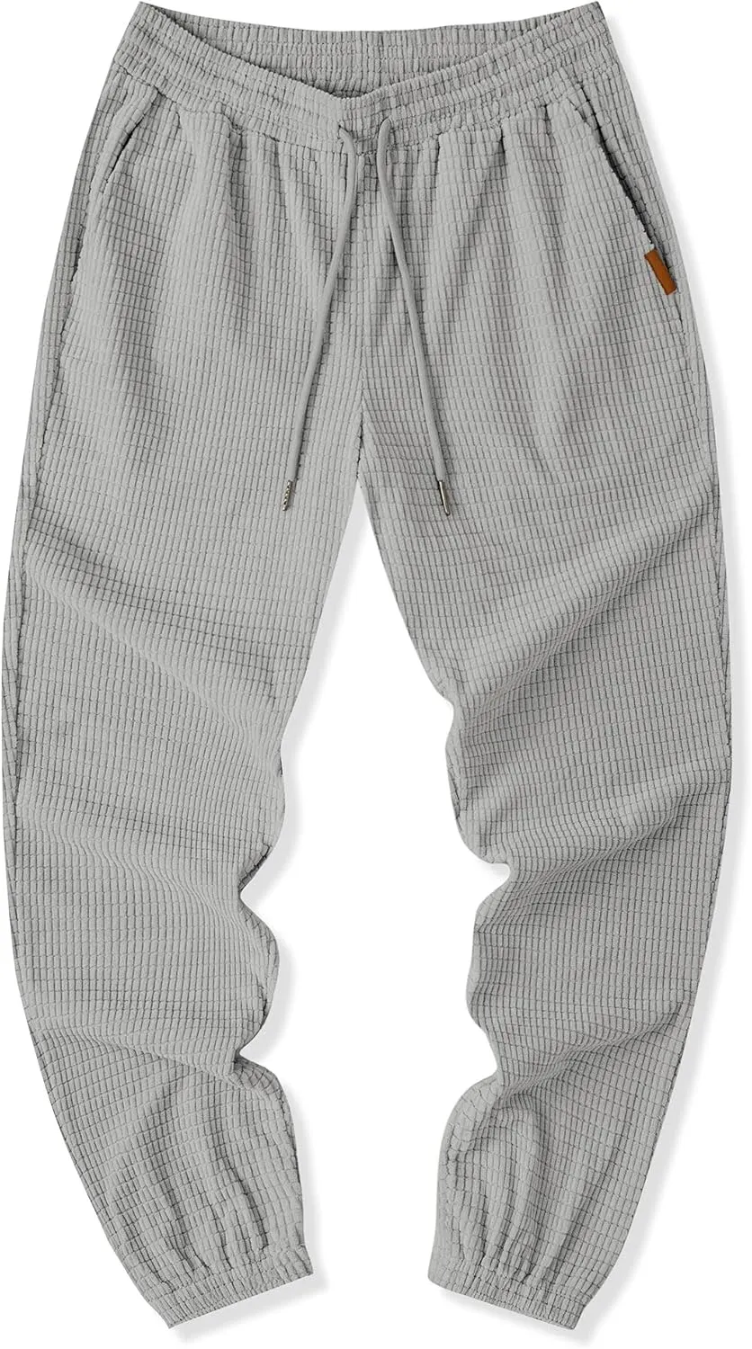JMIERR Mens Casual Pants Waffle Textured Drawstring Stretch Elastic Waist Tapered Joggers with Pockets