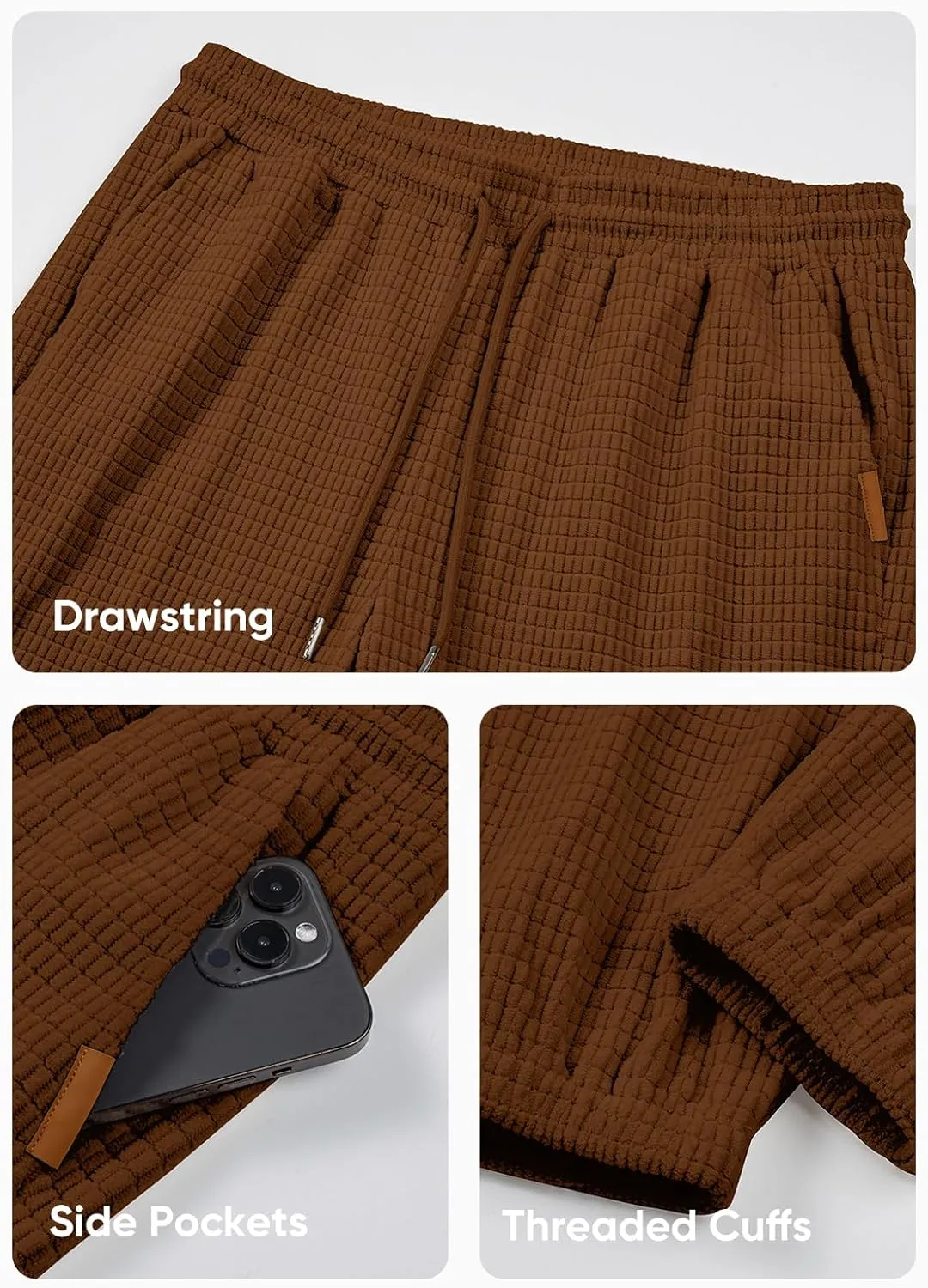 JMIERR Mens Casual Pants Waffle Textured Drawstring Stretch Elastic Waist Tapered Joggers with Pockets