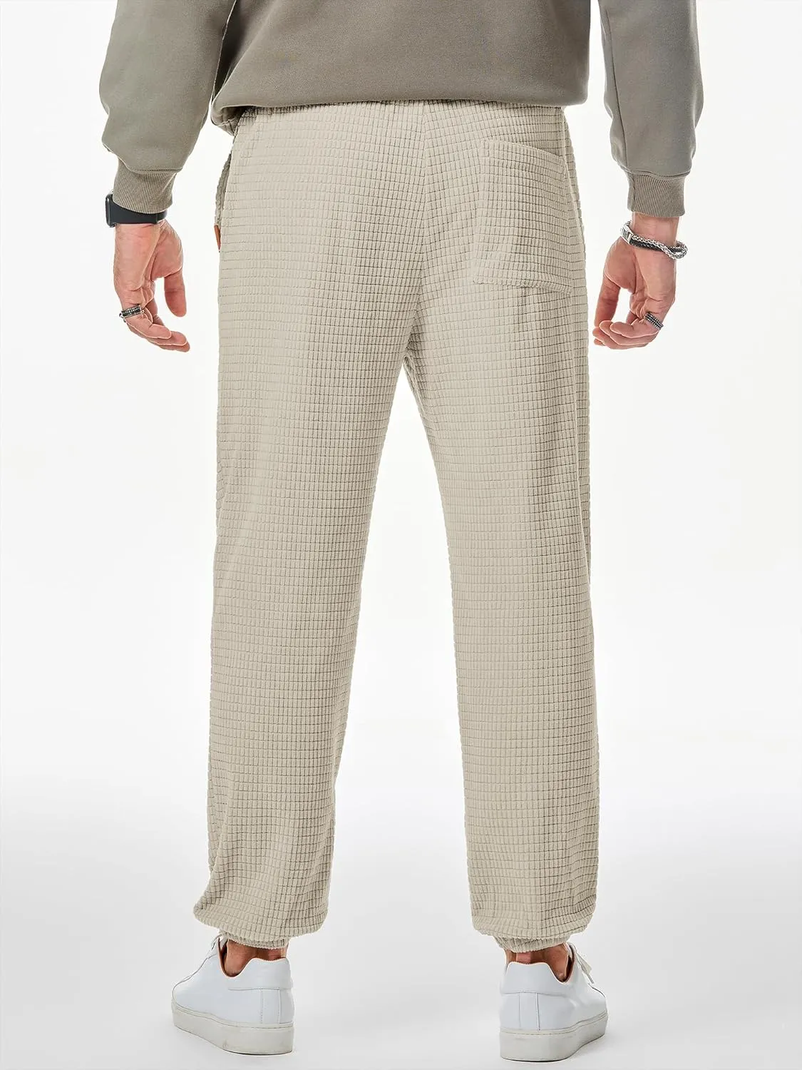 JMIERR Mens Casual Pants Waffle Textured Drawstring Stretch Elastic Waist Tapered Joggers with Pockets