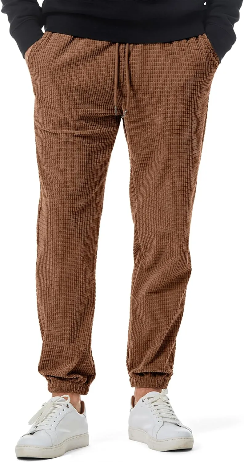 JMIERR Mens Casual Pants Waffle Textured Drawstring Stretch Elastic Waist Tapered Joggers with Pockets