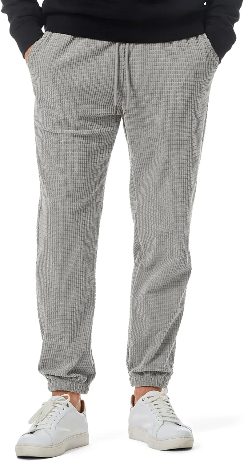 JMIERR Mens Casual Pants Waffle Textured Drawstring Stretch Elastic Waist Tapered Joggers with Pockets