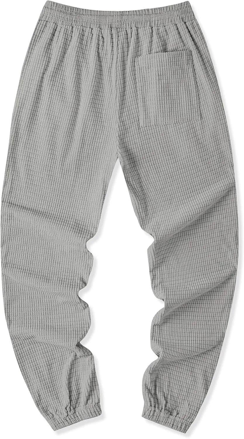 JMIERR Mens Casual Pants Waffle Textured Drawstring Stretch Elastic Waist Tapered Joggers with Pockets