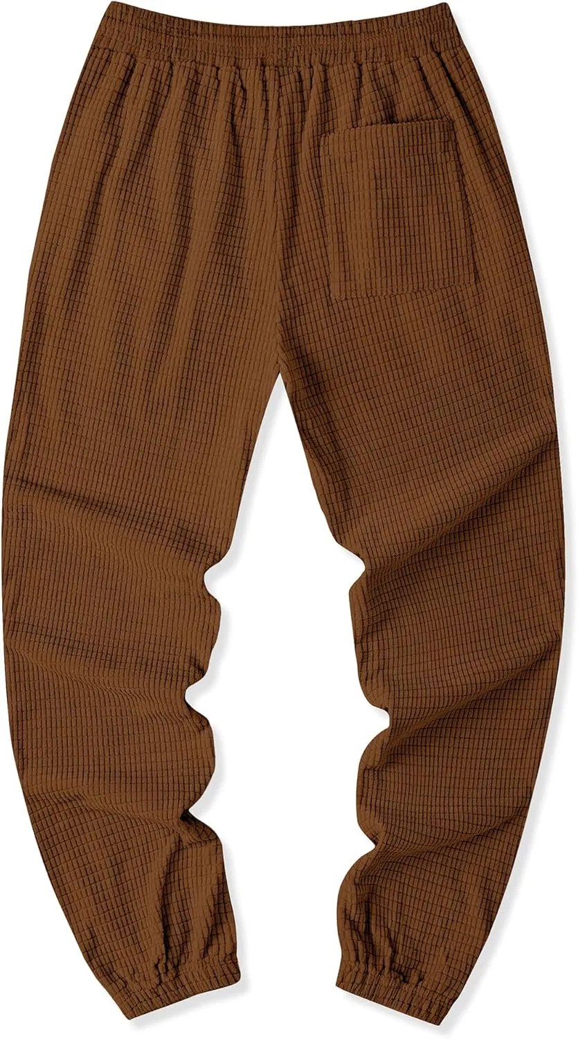 JMIERR Mens Casual Pants Waffle Textured Drawstring Stretch Elastic Waist Tapered Joggers with Pockets