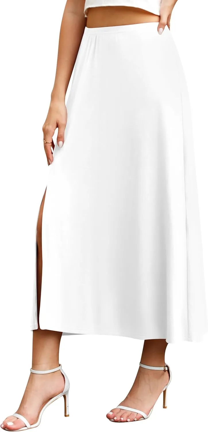 Jouica Womens Summer Casual Elegant Elastic High Waist Side Split Summer Beach Sexy Midi Skirt for Women 2024