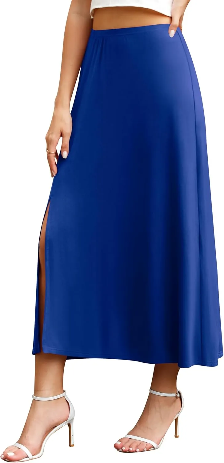 Jouica Womens Summer Casual Elegant Elastic High Waist Side Split Summer Beach Sexy Midi Skirt for Women 2024