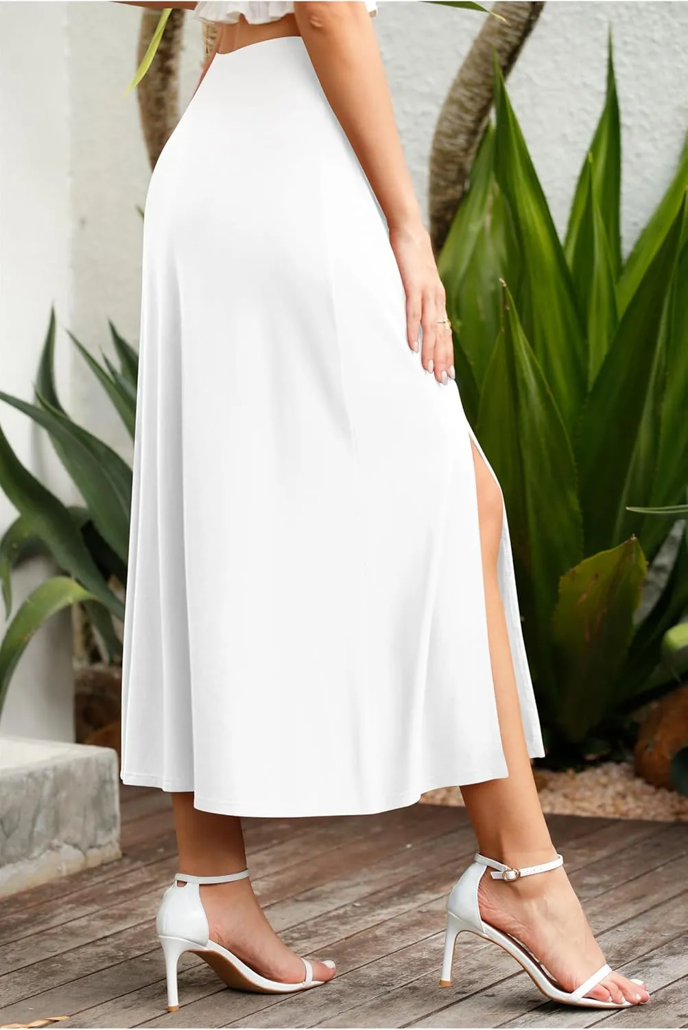 Jouica Womens Summer Casual Elegant Elastic High Waist Side Split Summer Beach Sexy Midi Skirt for Women 2024