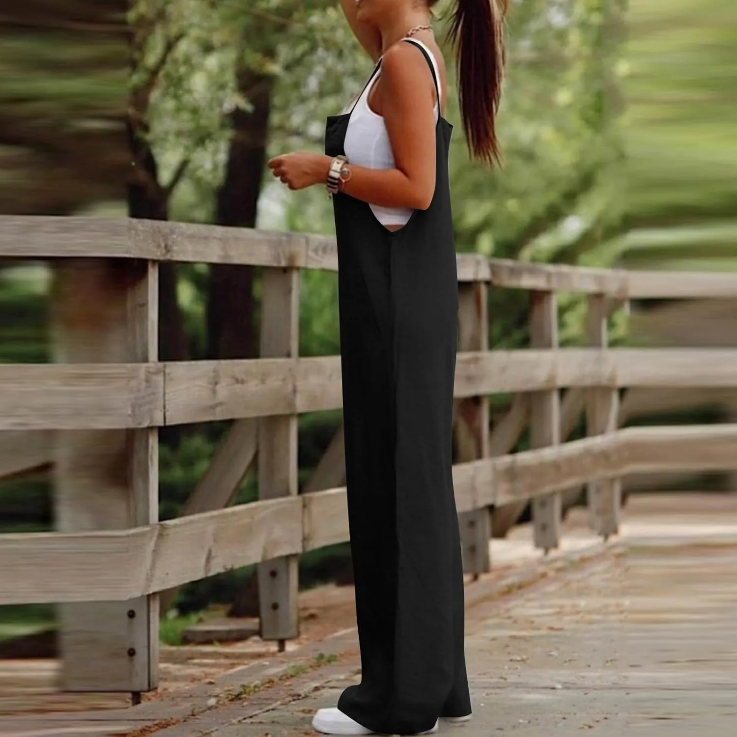 Jumpsuits for Women 2025 Casual Summer Overalls Sleeveless Strap Wide Leg Romper Trendy Beach Vacation Jumpers