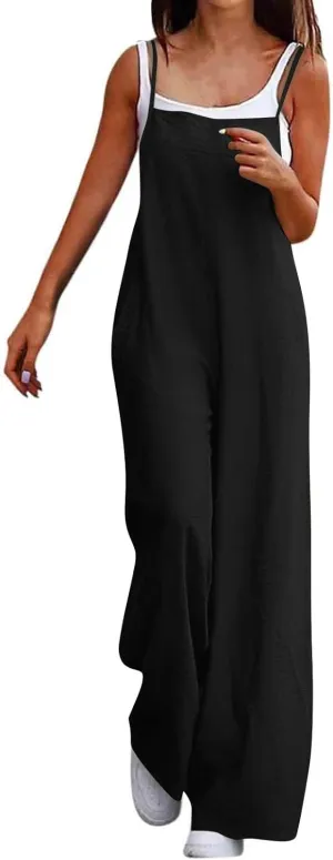 Jumpsuits for Women 2025 Casual Summer Overalls Sleeveless Strap Wide Leg Romper Trendy Beach Vacation Jumpers