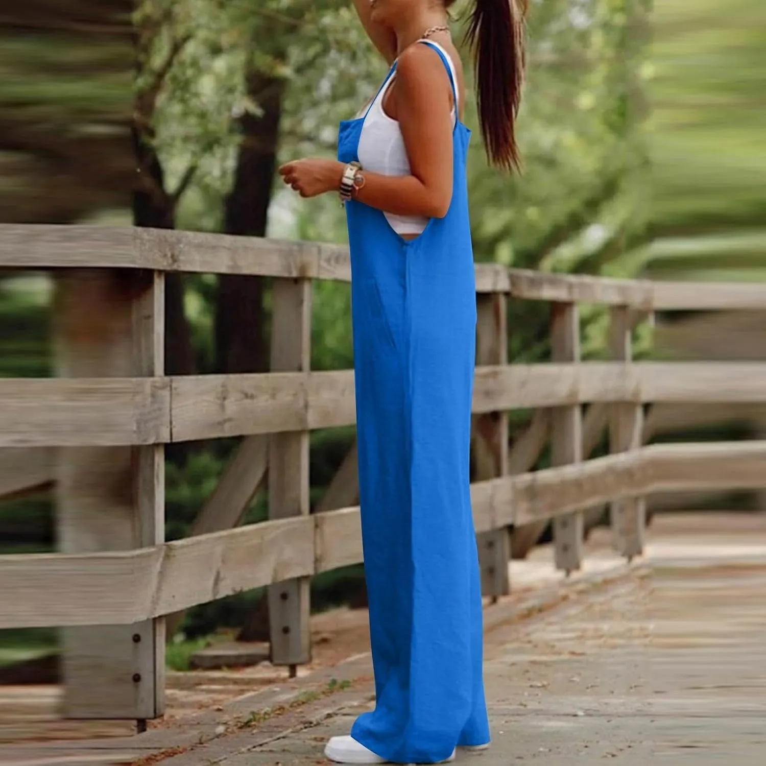 Jumpsuits for Women 2025 Casual Summer Overalls Sleeveless Strap Wide Leg Romper Trendy Beach Vacation Jumpers