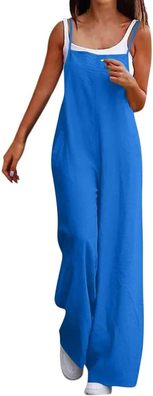 Jumpsuits for Women 2025 Casual Summer Overalls Sleeveless Strap Wide Leg Romper Trendy Beach Vacation Jumpers