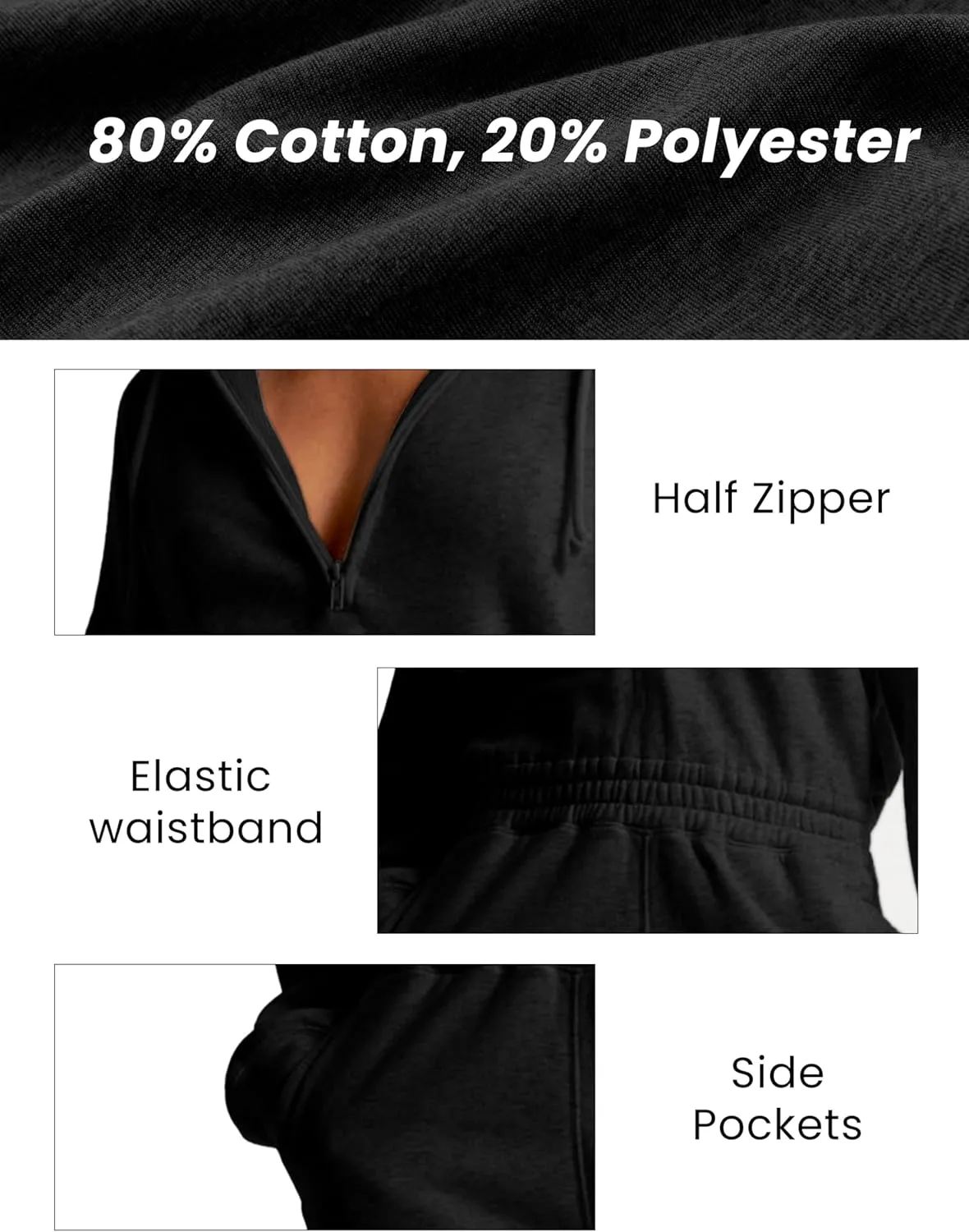 Jumpsuits for Women Casual Hoodie Long Sleeve Zip Up Sweatshirts Loose Jogger Sweatpants One Piece Romper Outfit