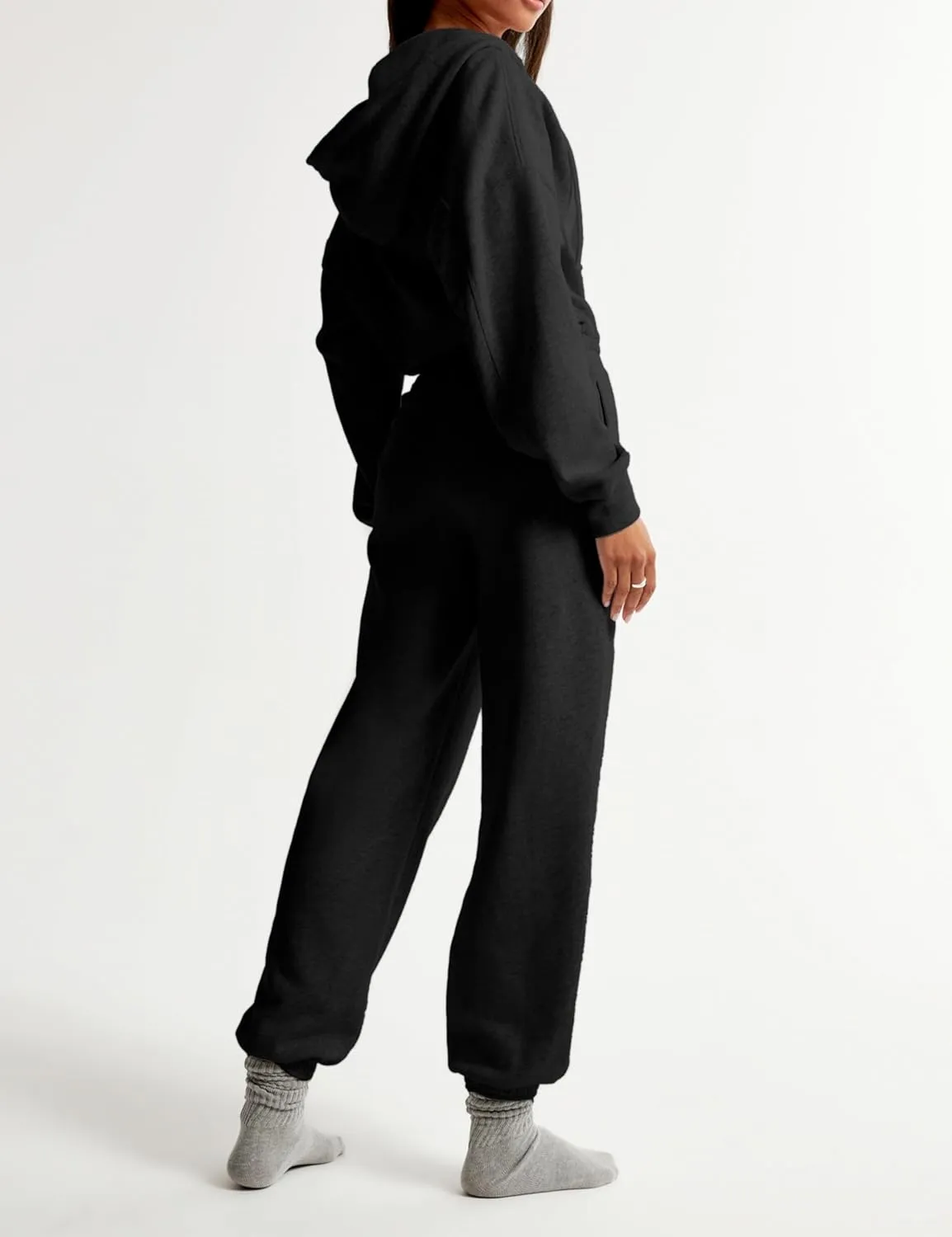 Jumpsuits for Women Casual Hoodie Long Sleeve Zip Up Sweatshirts Loose Jogger Sweatpants One Piece Romper Outfit