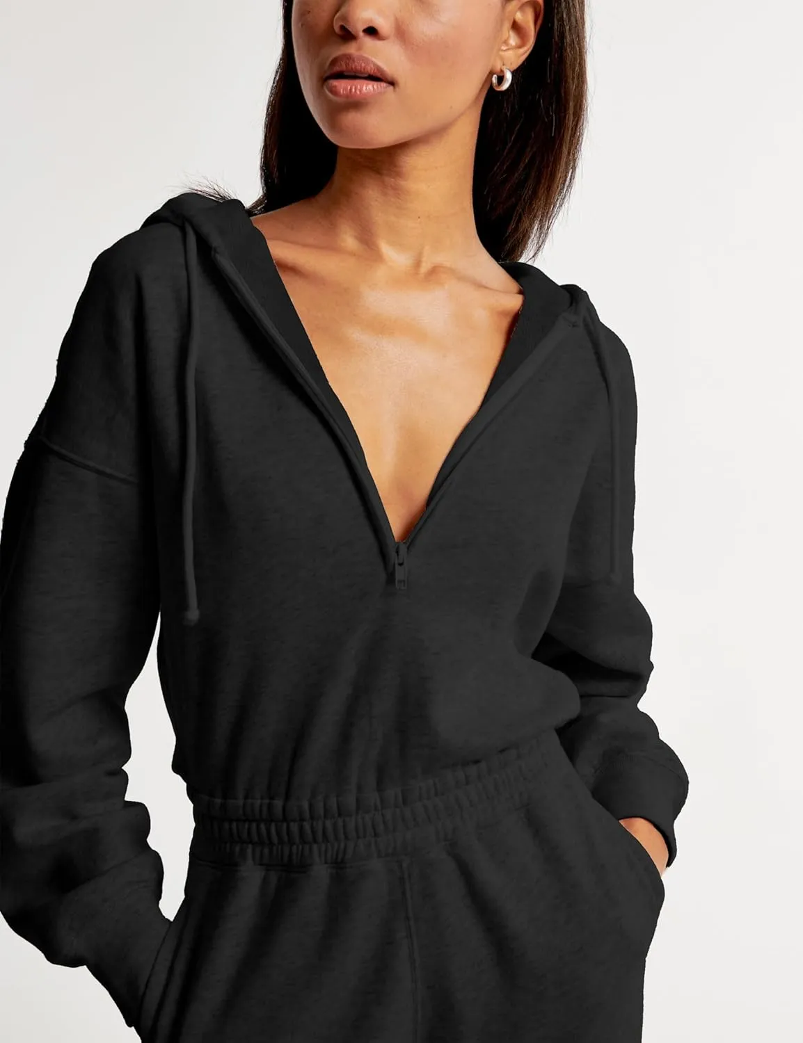 Jumpsuits for Women Casual Hoodie Long Sleeve Zip Up Sweatshirts Loose Jogger Sweatpants One Piece Romper Outfit