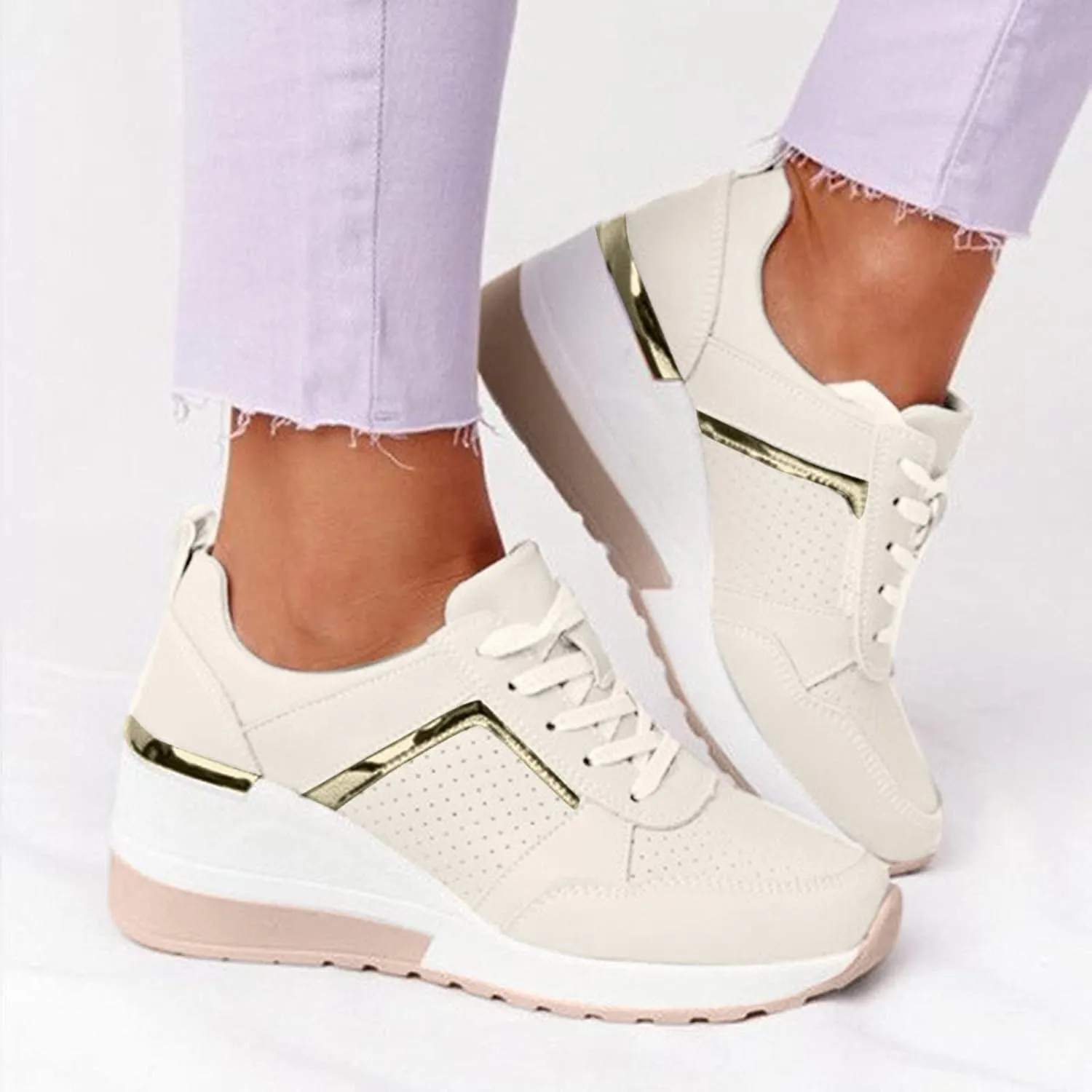 Kamendita Women's Walking Shoes,Women Lace-up Wedge Slip-Ons Canvas Shoes Loafers Shoes Casual Athletic Running Sneakers