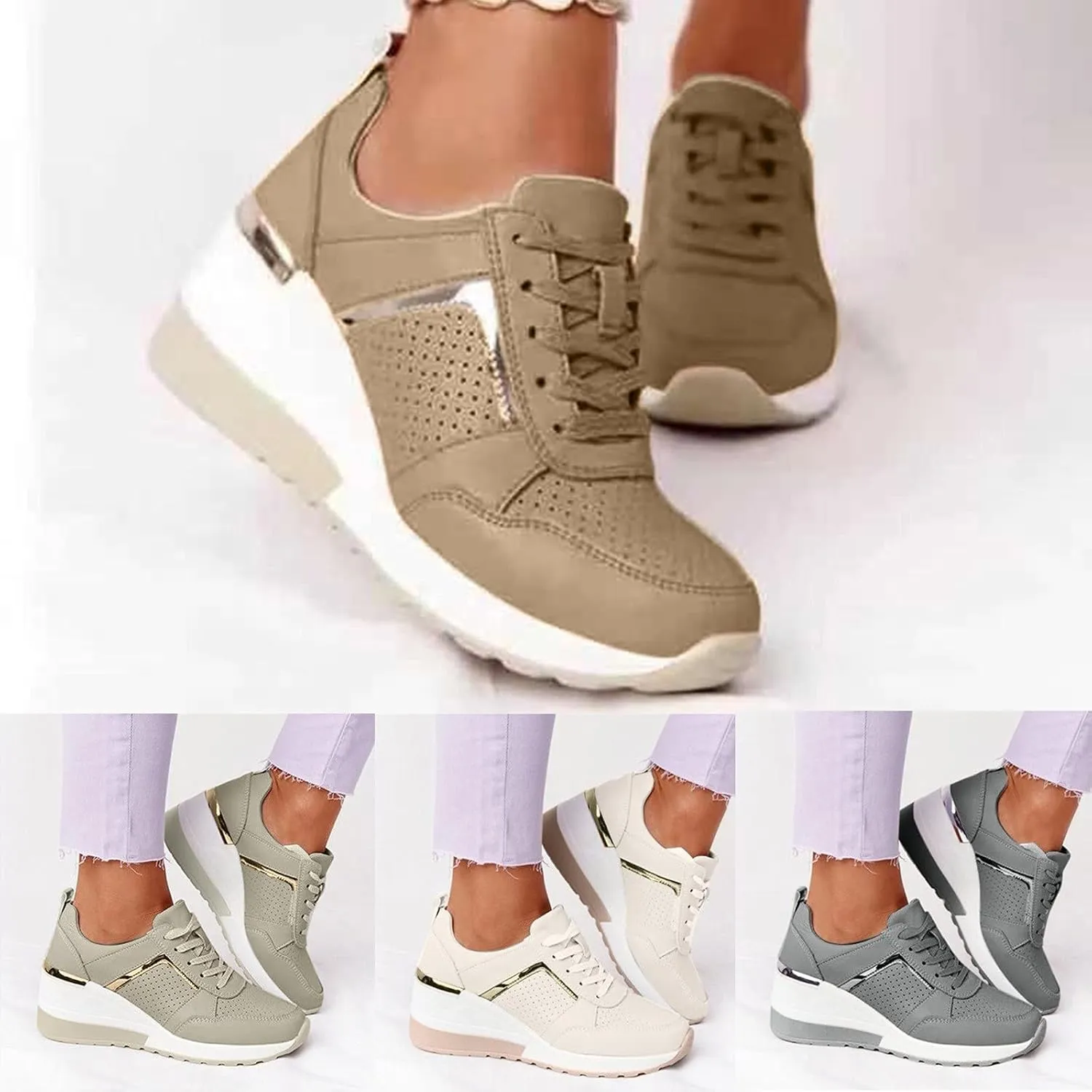 Kamendita Women's Walking Shoes,Women Lace-up Wedge Slip-Ons Canvas Shoes Loafers Shoes Casual Athletic Running Sneakers
