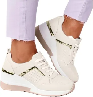 Kamendita Women's Walking Shoes,Women Lace-up Wedge Slip-Ons Canvas Shoes Loafers Shoes Casual Athletic Running Sneakers