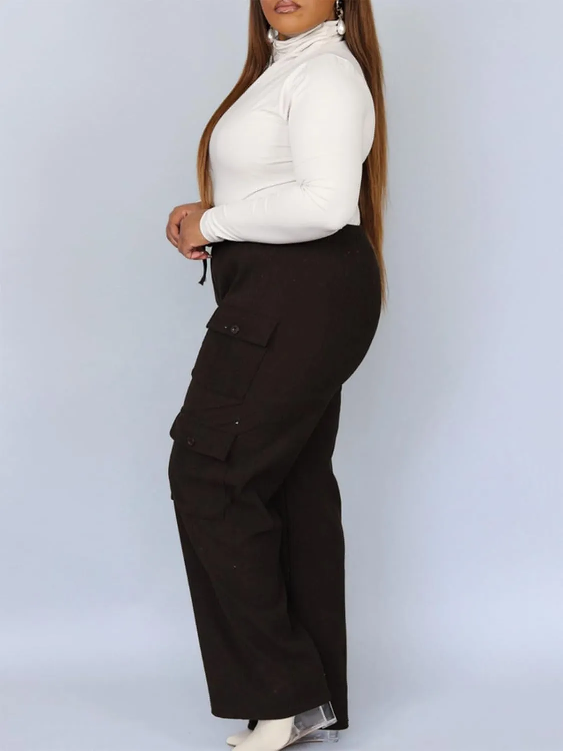KANSOON Cargo Pants Women Corduroy High Waisted Casual Straight Leg Baggy Y2K Trousers with Multiple Pockets