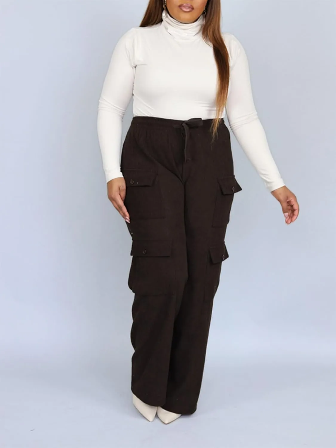KANSOON Cargo Pants Women Corduroy High Waisted Casual Straight Leg Baggy Y2K Trousers with Multiple Pockets