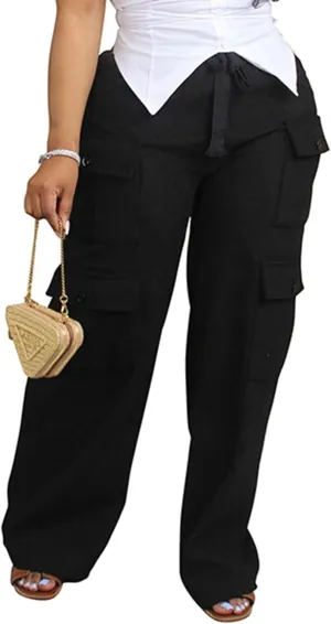 KANSOON Cargo Pants Women Corduroy High Waisted Casual Straight Leg Baggy Y2K Trousers with Multiple Pockets