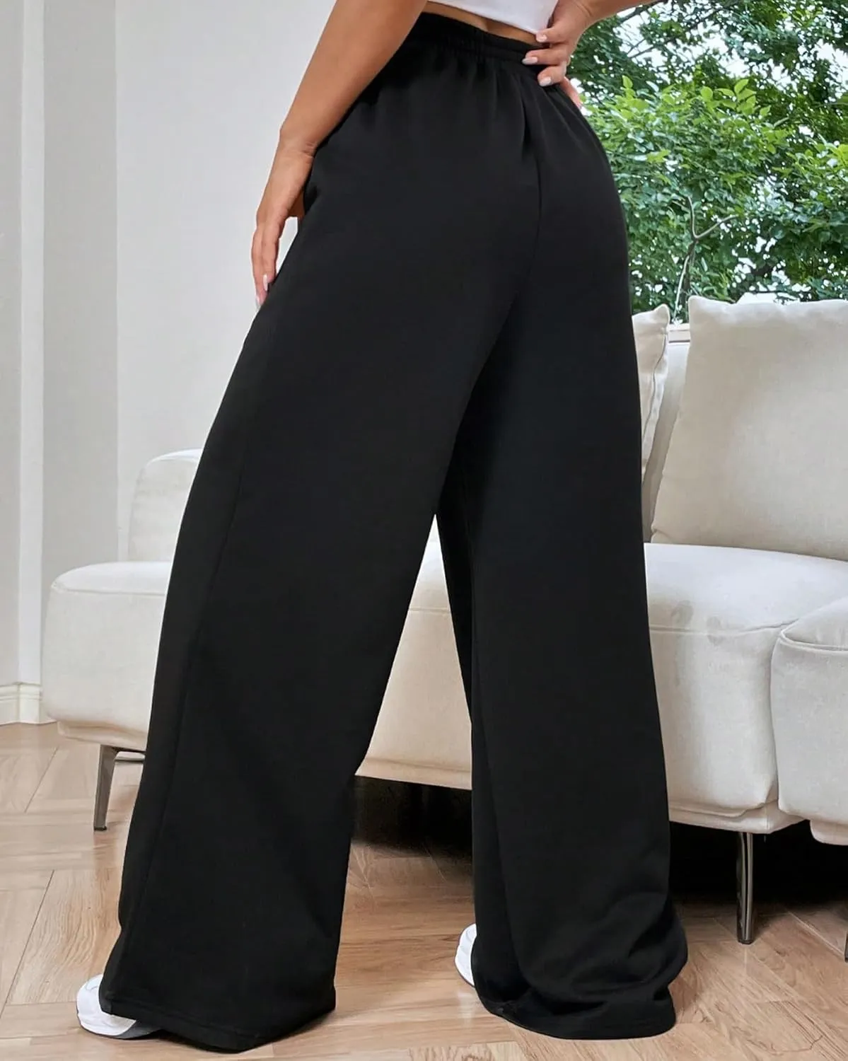 Kedera Womens High Waisted Wide Leg Sweatpants Casual Solid Color Asymmetrical Long Pants Trousers