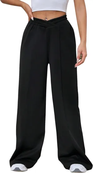 Kedera Womens High Waisted Wide Leg Sweatpants Casual Solid Color Asymmetrical Long Pants Trousers