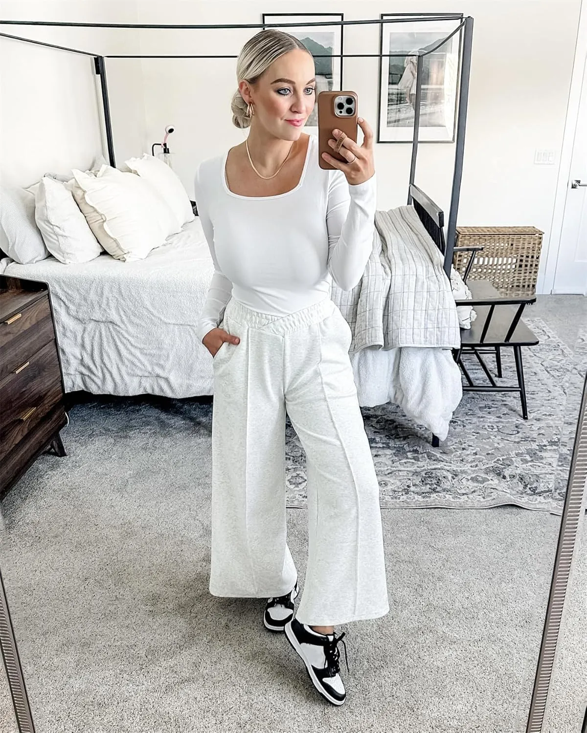 Kedera Womens High Waisted Wide Leg Sweatpants Casual Solid Color Asymmetrical Long Pants Trousers