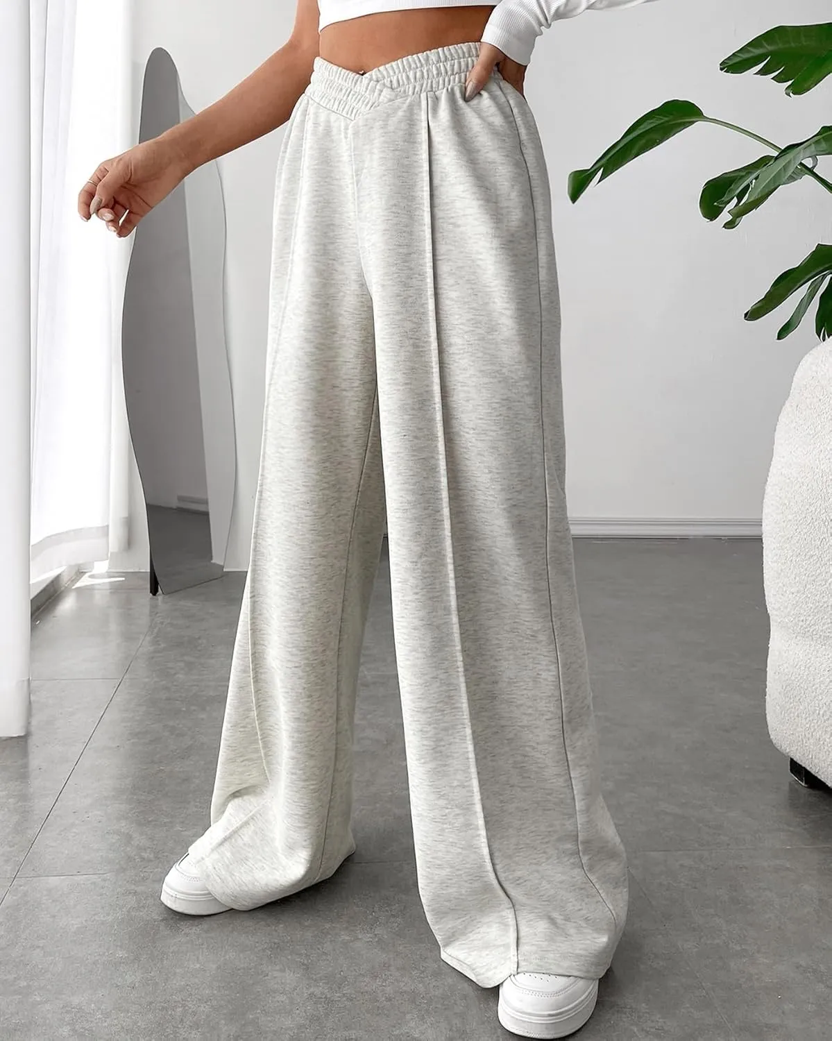 Kedera Womens High Waisted Wide Leg Sweatpants Casual Solid Color Asymmetrical Long Pants Trousers