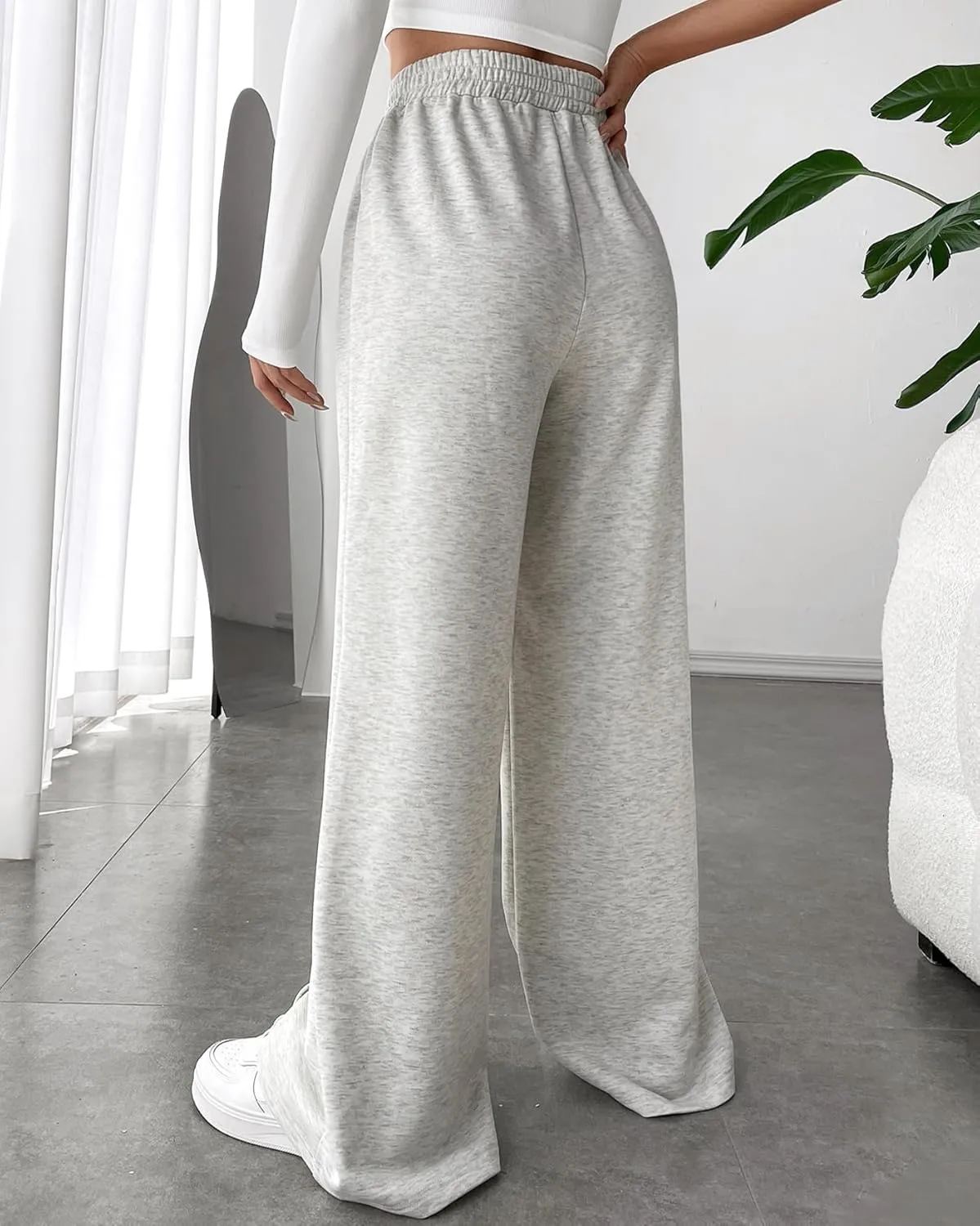 Kedera Womens High Waisted Wide Leg Sweatpants Casual Solid Color Asymmetrical Long Pants Trousers