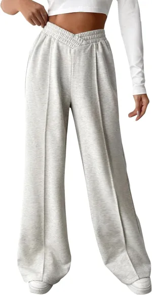 Kedera Womens High Waisted Wide Leg Sweatpants Casual Solid Color Asymmetrical Long Pants Trousers