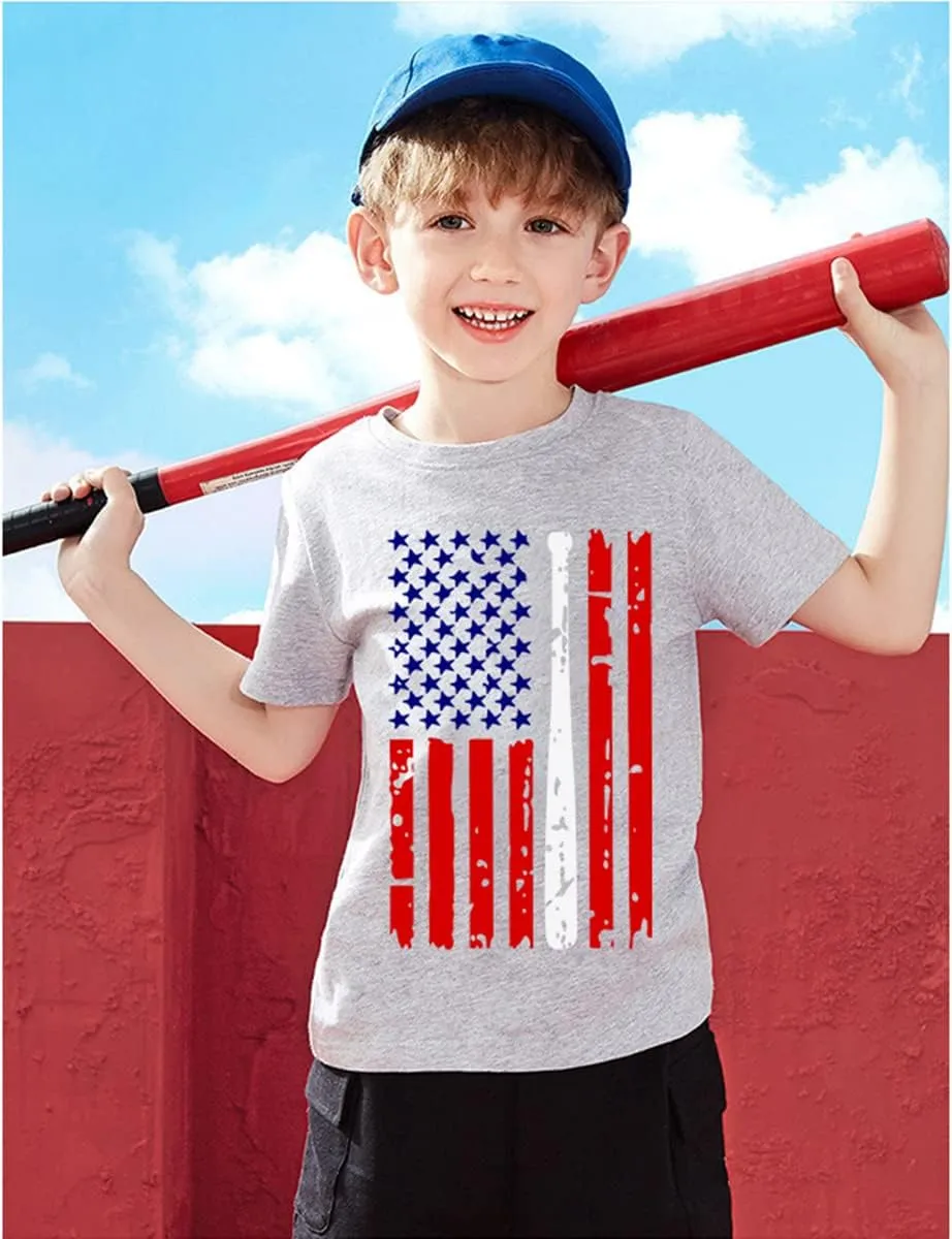Kid 4th of July T-Shirts Boys Girls American Flag Shirt Patriotic Top Short Sleeve Tees 4-12 Years