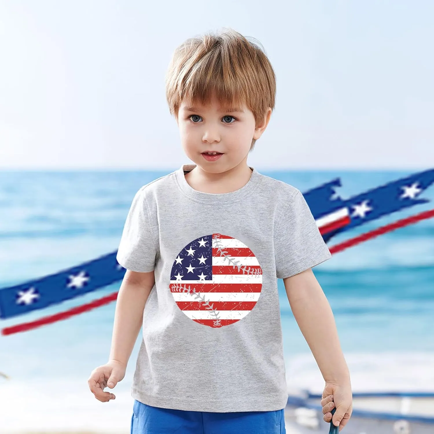 Kid 4th of July T-Shirts Boys Girls American Flag Shirt Patriotic Top Short Sleeve Tees 4-12 Years