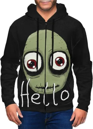 Koury Anime Salad Fingers Mens Hoodie Fashion Full Zip Hooded Long Sleeve Sweatshirt