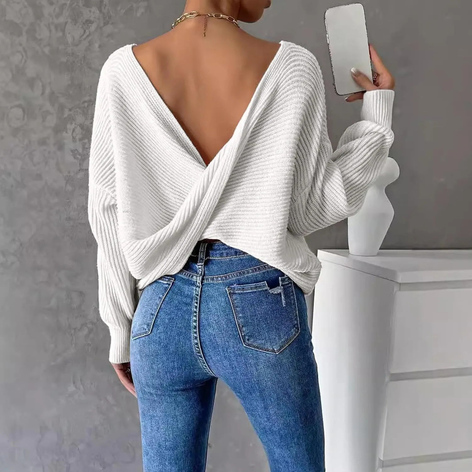 Ladies Fall Winter Fashion Sweaters Casual Long Sleeve Ribbed Knit Cropped Sweater Pullover Jumper Tops