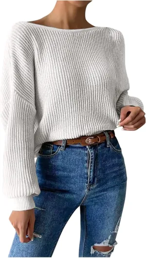 Ladies Fall Winter Fashion Sweaters Casual Long Sleeve Ribbed Knit Cropped Sweater Pullover Jumper Tops