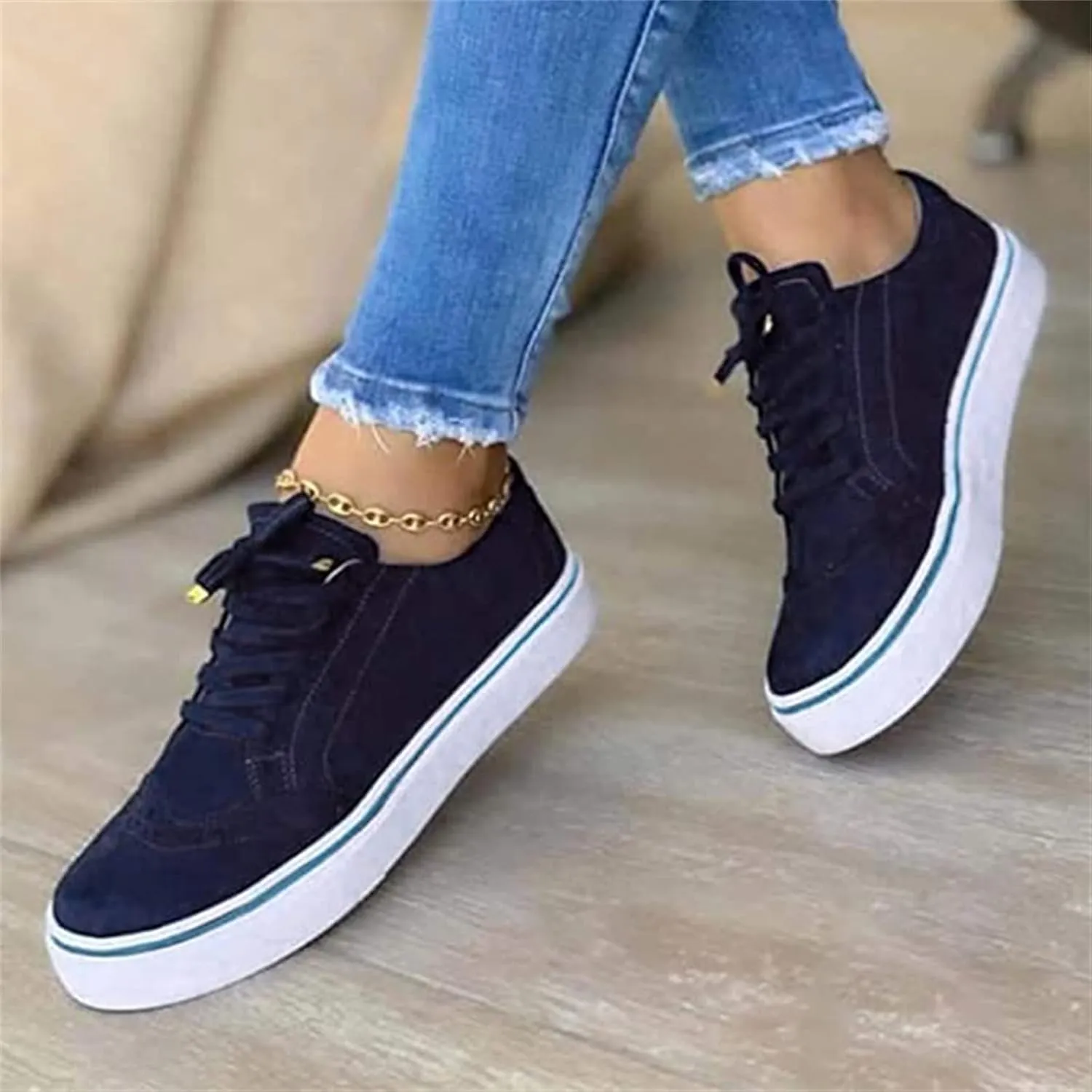Ladmiple Sneakers For Women Slip On Wide Width Lace Up Fashion Dressy Casual Summer Canvas Walking Shoes Flats Loafers