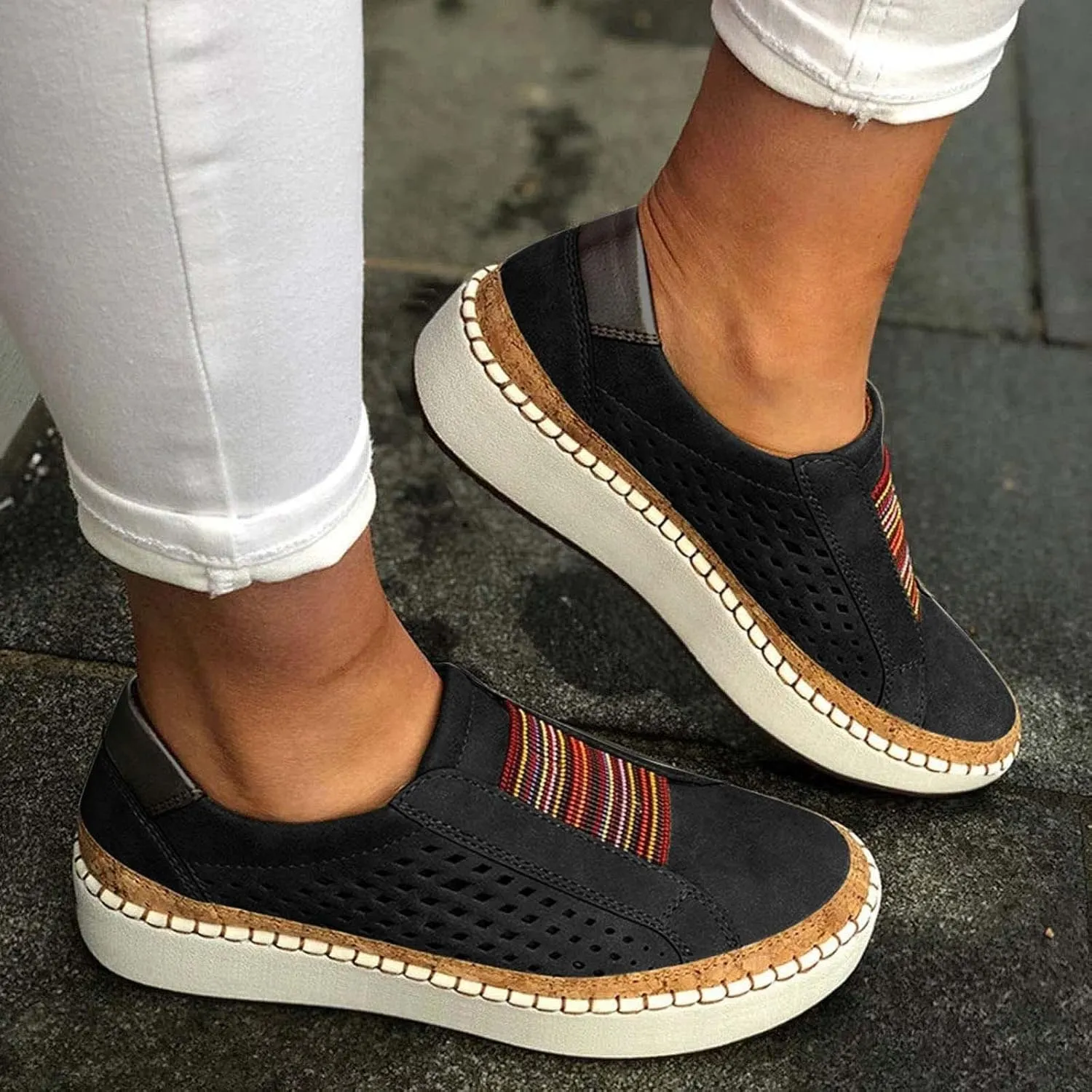 Ladmiple Womens Shoes Dressy Casual Comfortable Orthopedic Slip On Canvas Shoes Platform Walking Sneakers Flats Loafers