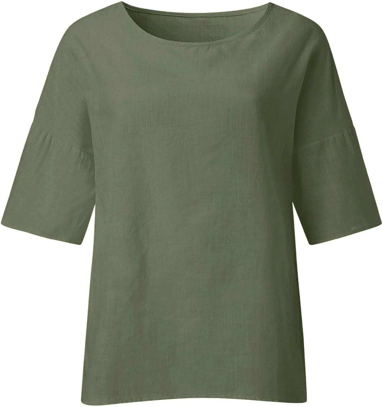 Linen Shirts for Women Plus Size 3/4 Length Sleeve Tops Casual Loose Fit Round Neck Tees 2025 Summer Fashion Blouse