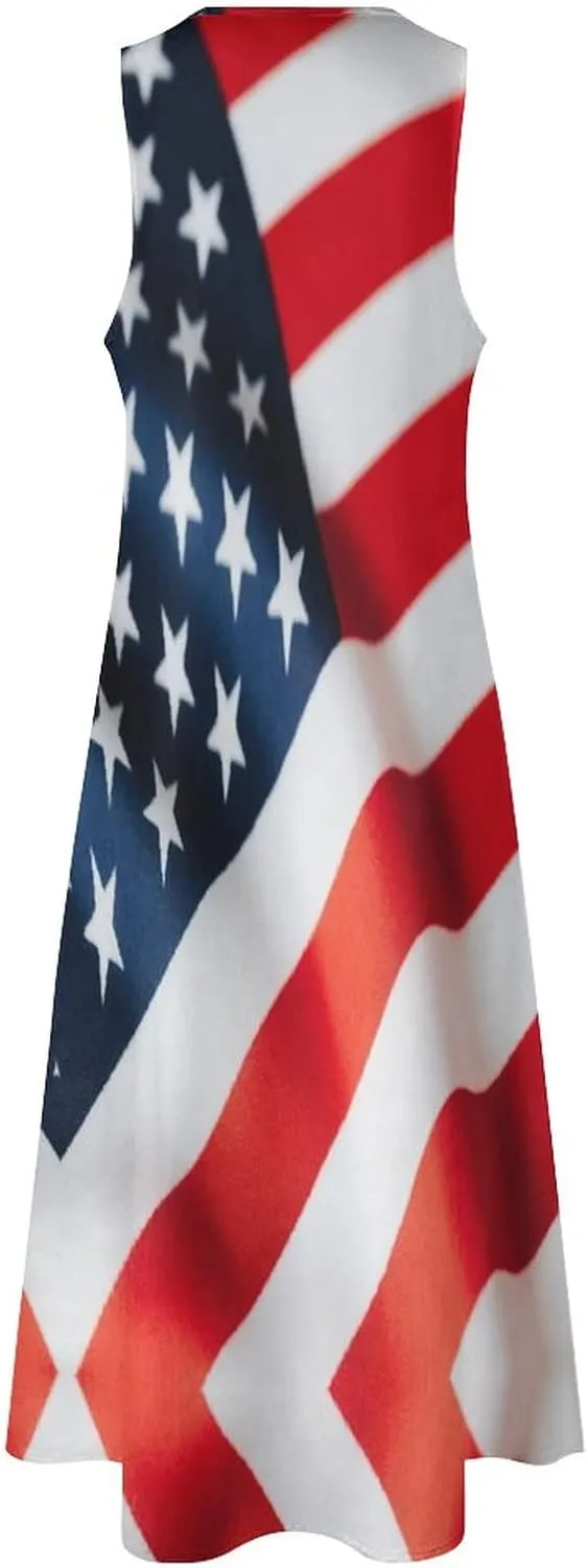 Long Dress Skirts for Womens Summer Top American Flag Casual V Neck Shift Dress XL