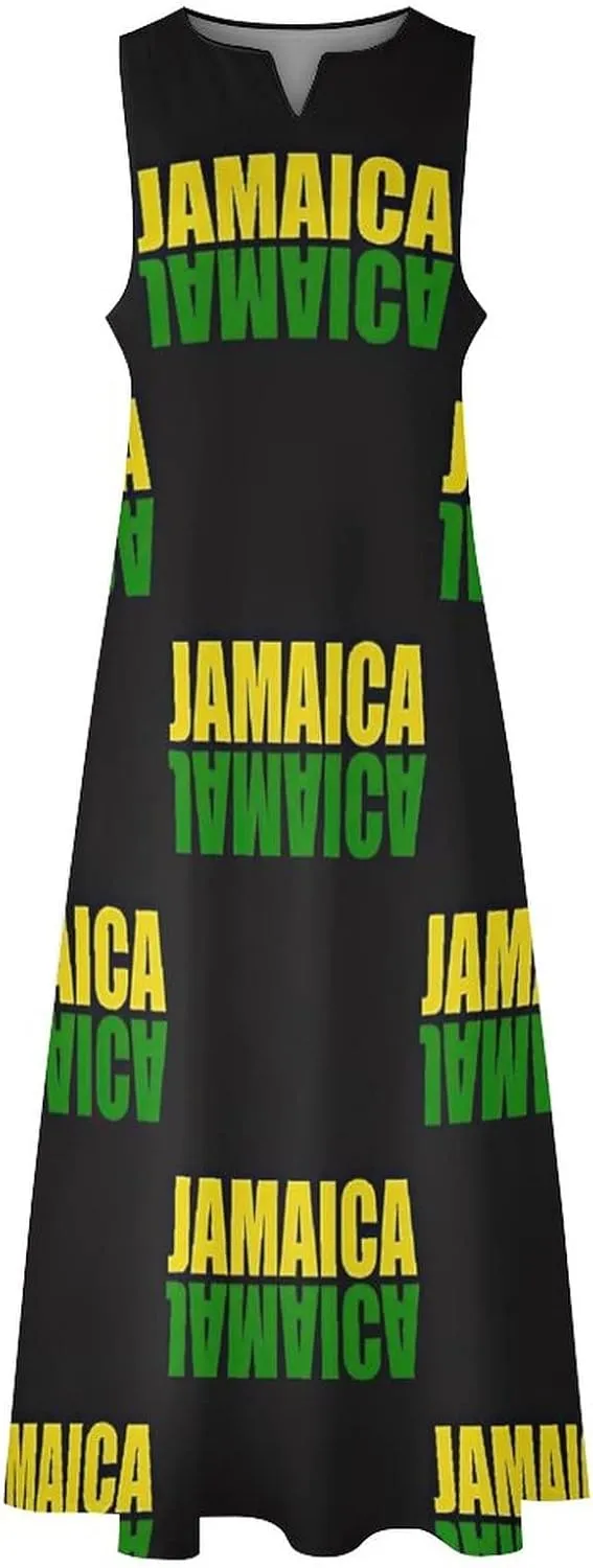 Long Dress Skirts for Womens Summer Top Jamaica Flag Casual V Neck Shift Dress S